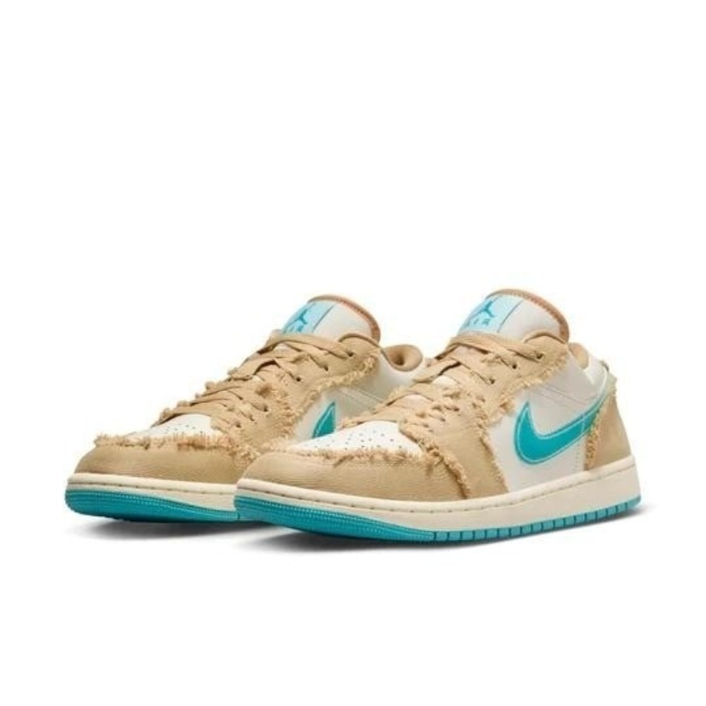 Nike Jordan 1 SE Wave Beige Raw Edge Turquoise Blue Swoosh‎ Womens Size 8 NWOB